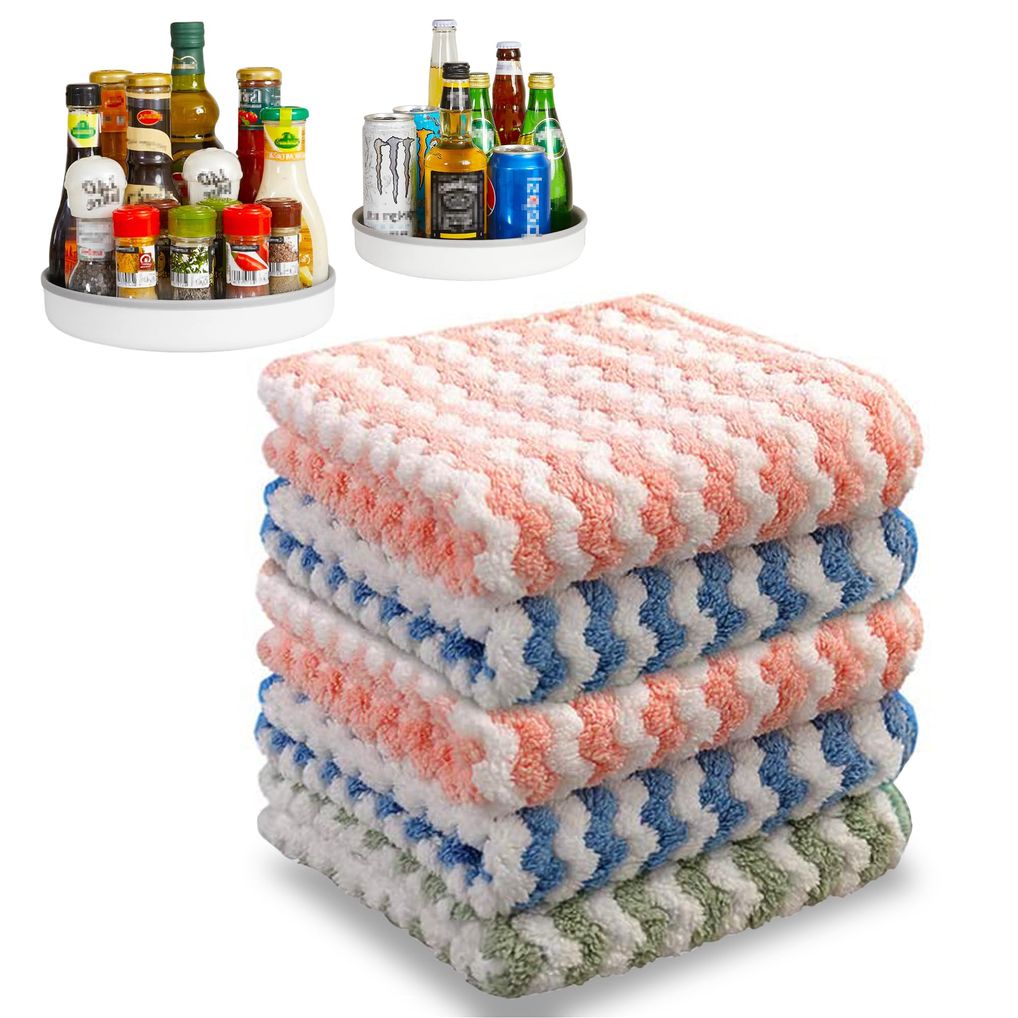 Photo 1 of JOYMOOP Microfiber Cleaning Cloth, 5 PCS Kitchen Towels(10" x 10"), Absorbent Streak Free Lint Cleaning Cloths, Reusable and Washable Dish Rags with 12" and 10" Lazy Susan Organizer