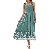 BerryGo Women's 2026 Summer Boho Maxi Dress Beach Vacation Spaghetti Strap Smocked Embroidery Casual Sundress with Pockets