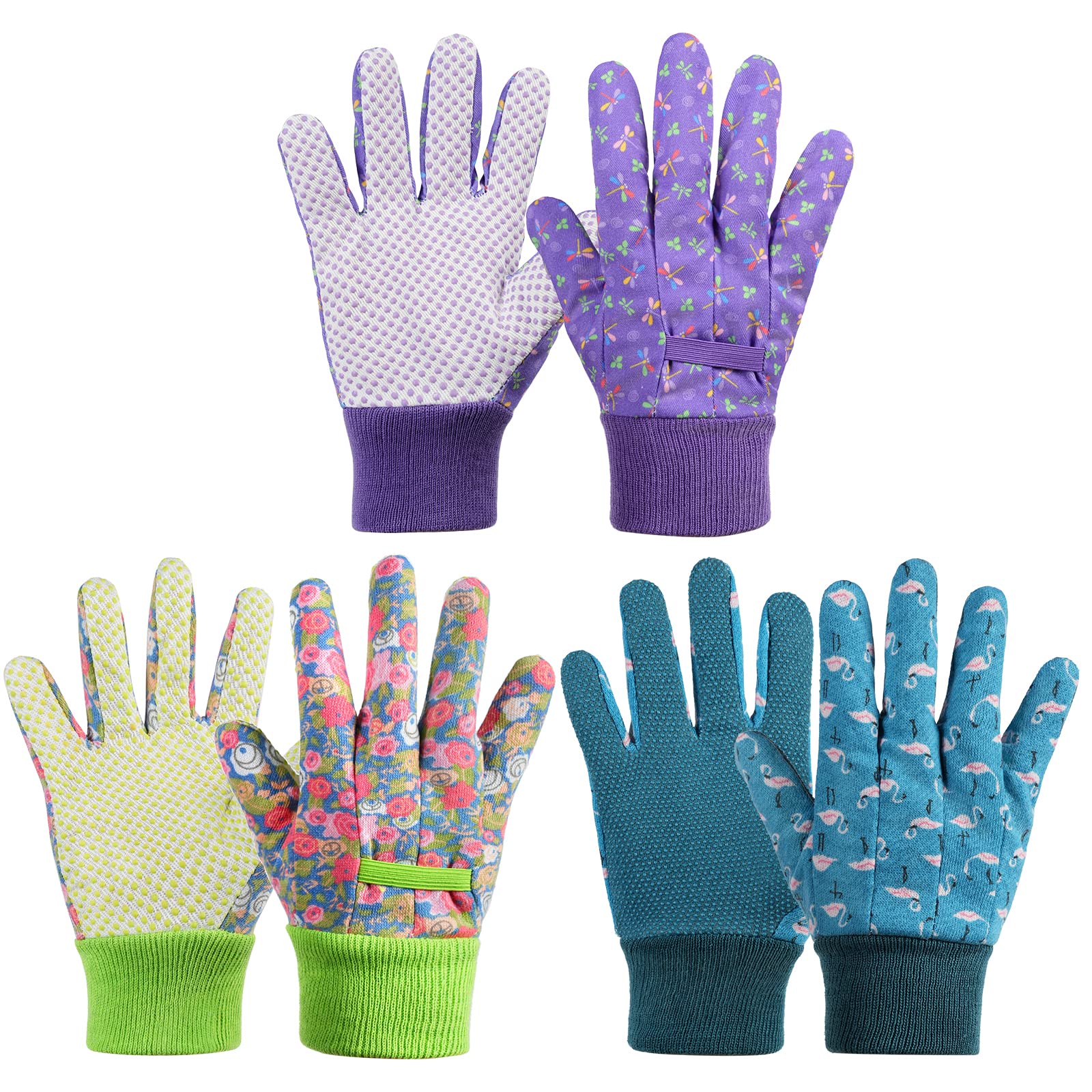 OSDUE 3 Pairs of Gardening Gloves, Kids Safety Work Gloves, Gardening Gloves for Women with Soft PVC Dots, Comfortable Breathable Non-Slip Flexible for Yard, Fishing, Camping — image 1