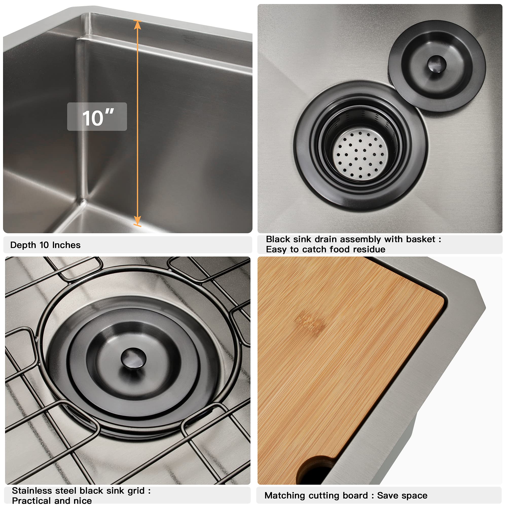MONSINTA Black Bar Sink, Undermount Bar Sink, 15