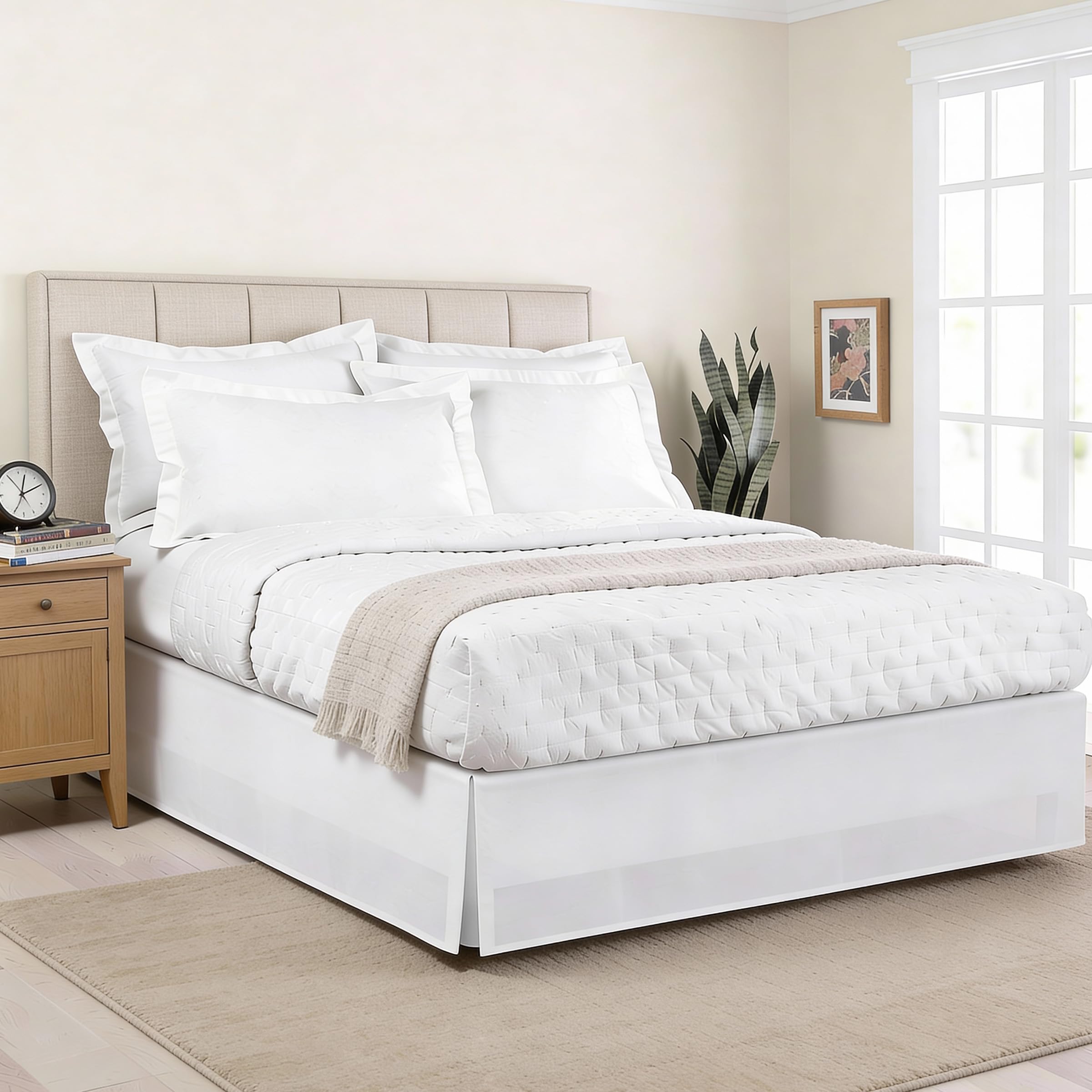 Lux Hotel Microfiber Tailored Style Bed Skirt with Classic 14 Inch Drop Length, California King, White