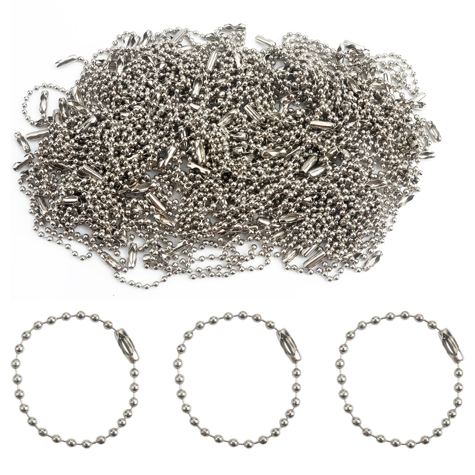 Roellgs 150Pcs Dog Tag Chain Ball Beads Chain 100mm 4inch Bead Chain,2.4mm Diameter with Ball Connector Clasp Keychain Rings Metal Rings for Crafts Dog Tag Metal Chain Metal Bead (Silver)