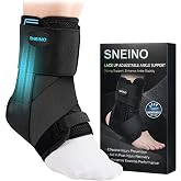 SNEINO Ankle Brace Support Lace Up for Women &amp; Men, 4 Stays for Sprains | Breathable fabric, removable support bars, adjustable compression, Achilles support, ankle sprain recovery, soccer, running