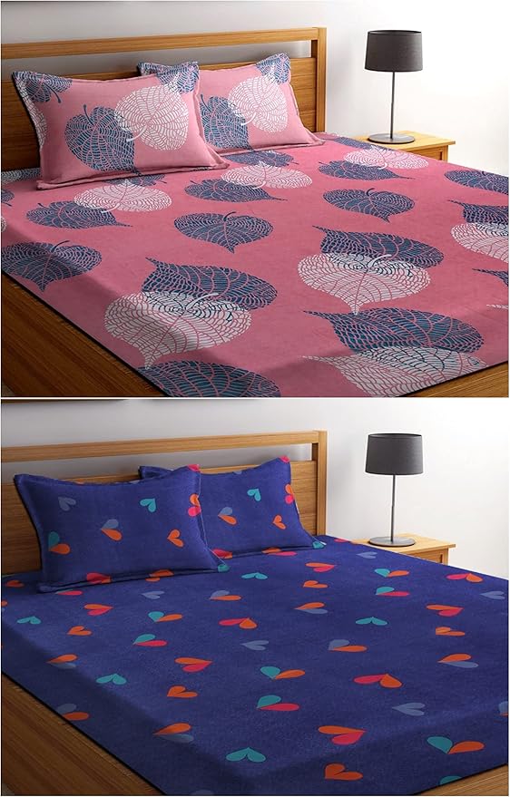 BSB HOME Glace Cotton 160 TC Double Bedsheets Combo Pack of 2 Bedsheet