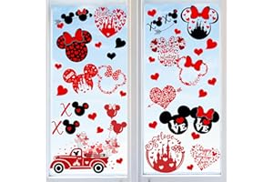 GUMWAQU Valentine’s Day Window Clings Stickers,Cartoon Mouse Valentine Window Decals for Glass Windows,Happy Valentine XOXO PVC Stickers for Home Wedding Anniversary Party Supplies