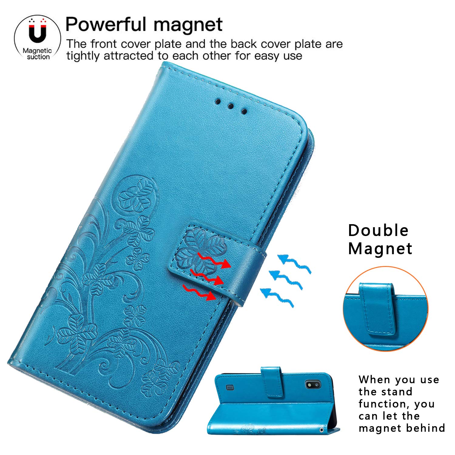 UCMDA Case for Samsung Galaxy A10, Flip Leather Samsung A10 Phone Wallet Case with [Magnetic Closure] [Kickstand] [Card Slot] for Samsung A10-Blue