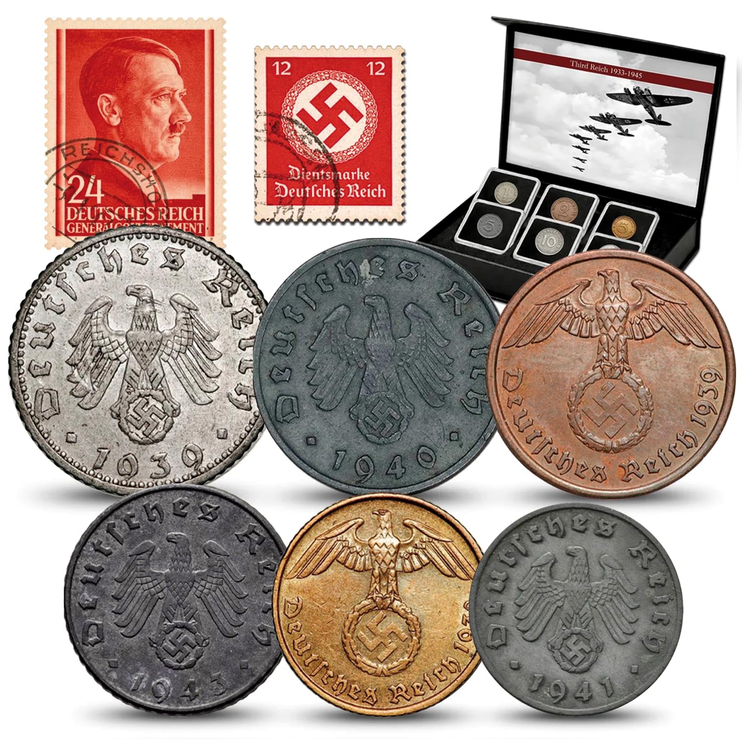 IMPACTO COLECCIONABLES | Set of 6 Authentic WWII German Coins (1936–1945) – Third Reich Historical Memorabilia Collection in