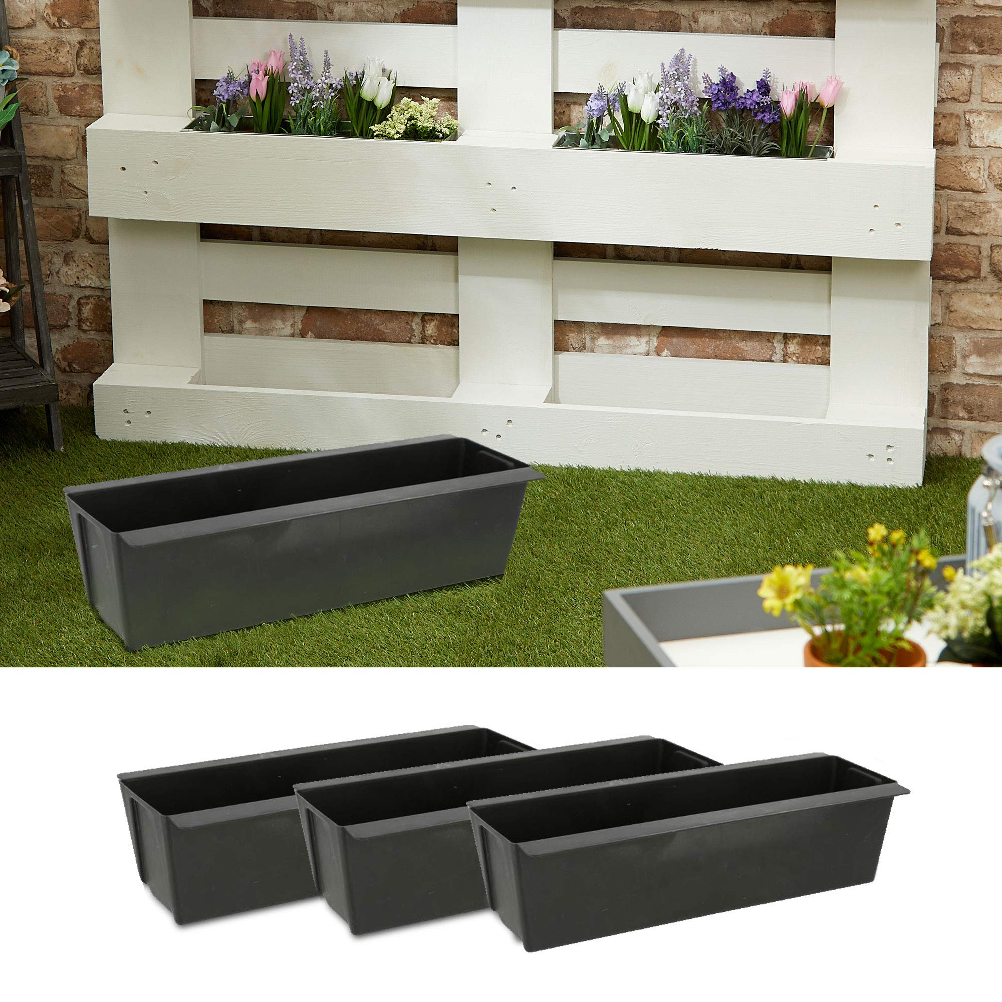 Plant box suitable for Euro pallets, set of 4, made of plastic, plant pots, width 38 cm (1 x set of 4 plant boxes, width 38 cm)