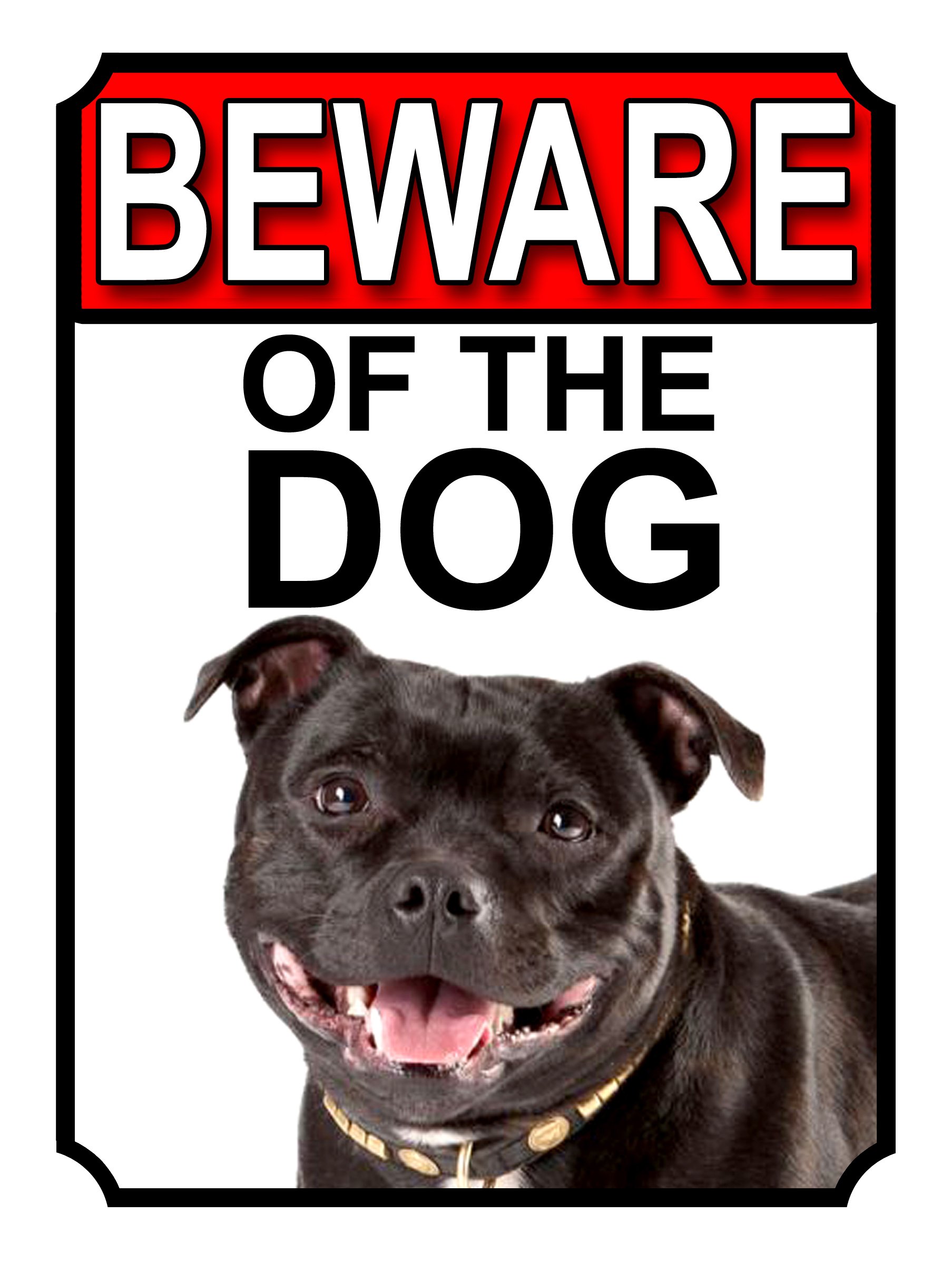 Shawprint BEWARE OF THE DOG METAL GATE SIGN STAFFORDSHIRE BULL TERRIER 200MM X 150MM (1157H1)
