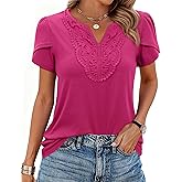 siliteelon Women Dressy Casual Blouses Short Sleeve Shirts V Neck Trendy Spring Clothes Vacation Boho Tops