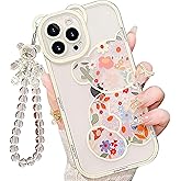 IAIYOXI for iPhone 16 Pro Case with Cute Flowers Bear Pattern, Camera Protector, Clear Phone Case and Lovely Strap Bracelet Chain, Compatible for iPhone 16 Pro for Girls Women (Clear)