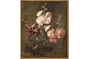 ARPEOTCY Vintage Floral Wall Art, Hollyhocks Flower Paintings Art Decor Aesthetic, Framed Canvas Art, Retro Still Life Wall Pictures for Room Decoration, 9x11 Inch