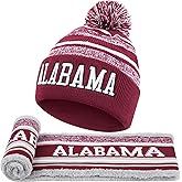 Winter Football Beanie Hat Scarf Set for Men, Knit Pompom Beanie Cap Neck Warmer Scarves