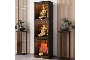 Multifunction Meditation Altar Table, Three-Tier Open Design Pooja Cabinet, Chinese Cabinet Pedestal Offering Table for Worsh