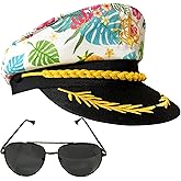 Captain Hat Sailor Hat Navy Yacht Boat Tropical Hawaiian Flower Cap Party Favors Costume Accessories Women Men