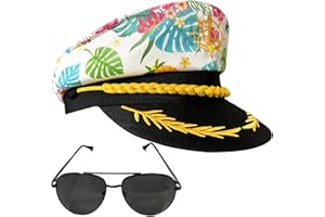 BORBILYN Captain Hat Sailor Hat Navy Yacht Boat Tropical Hawaiian Flower Cap Party Favors Costume Accessories Women Men