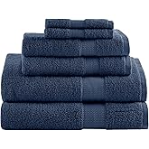 Comfort Spaces Turkish Bathroom Towel Set 6 Piece Luxury Bath Towel Set 2 Hand Towel for Bathroom 2 Washcloth 2 Large Bath Towel Sets Long Staple Ultra-Soft Quick Dry Towel Set Navy Blue