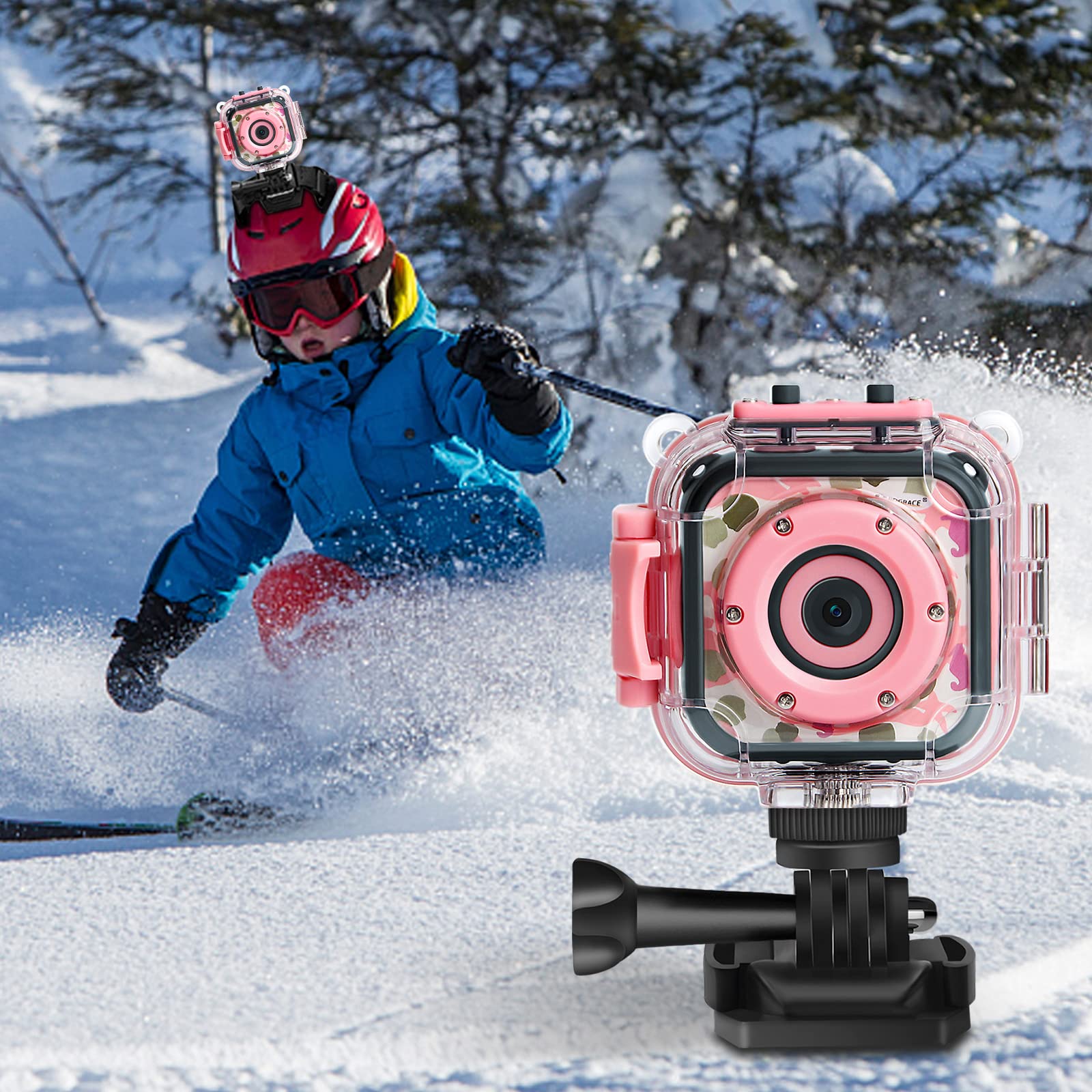 PROGRACE Kids Camera Waterproof- Children Digital Video Cameras Underwater Camera Chrismas Birthday Gift Toy for Kids 1080P DV Toddler Cameras for Girls Pool Toys Age 3-12