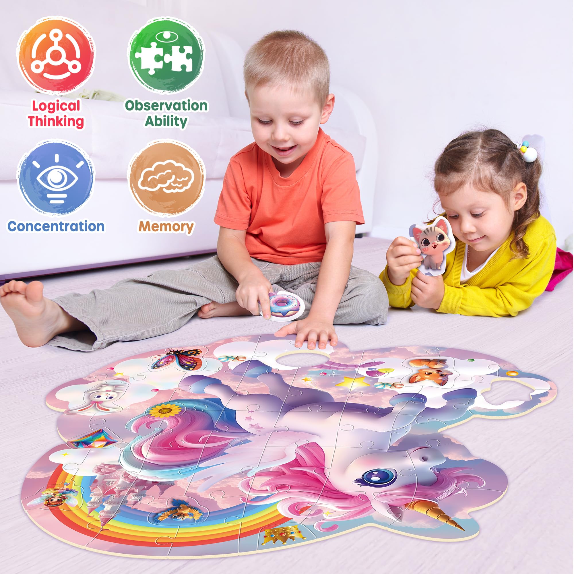 SYNARRY Unicorn Floor Puzzles for Kids Ages 4-6, Large 45 Piece Floor Puzzles for Kids Ages 4-8, Puzzles for Toddlers 3-5, Unicorn Toys Gifts for 3 4 5 6 7 8 Year Old Girls