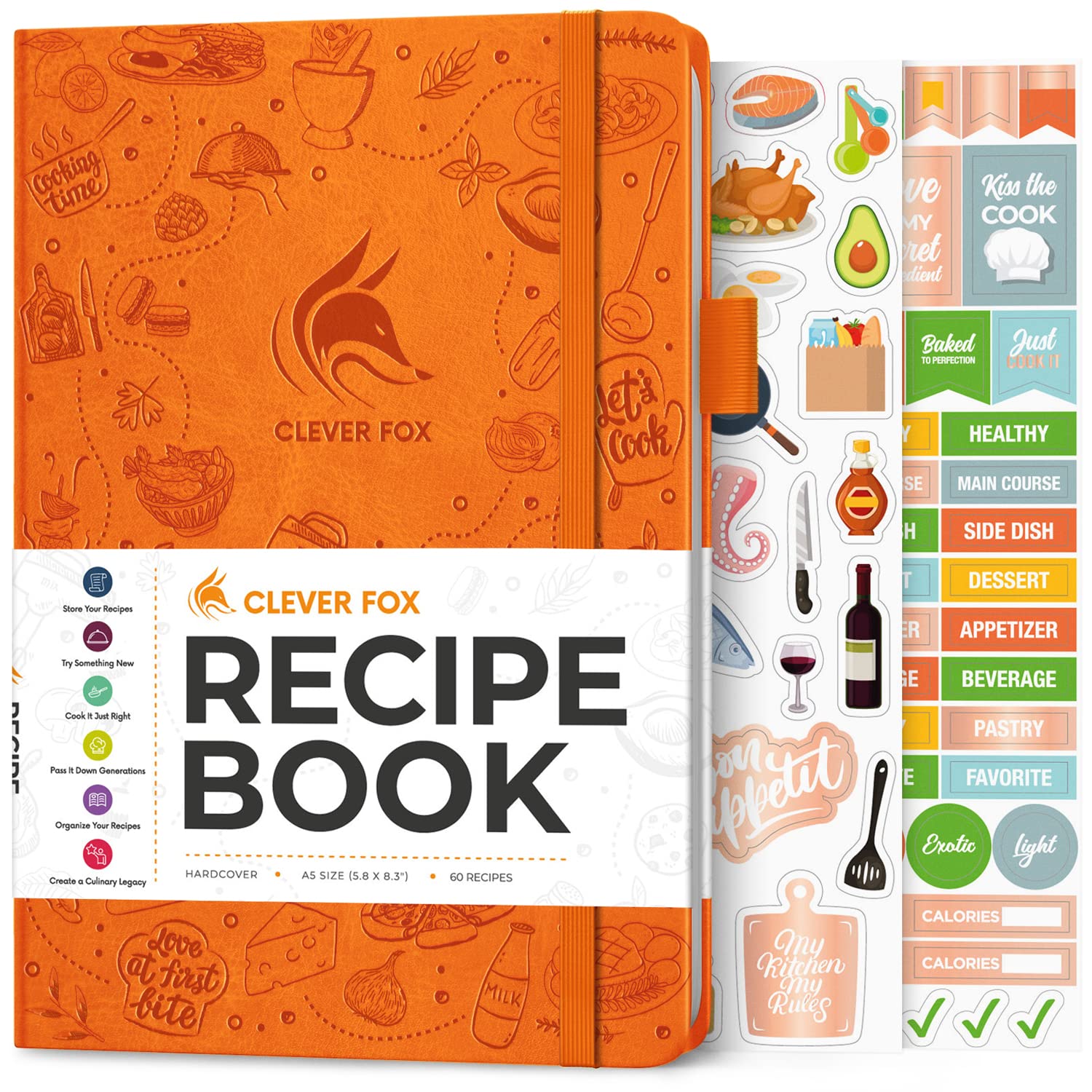Clever Fox Recipe Book - Make Your Own Family Cookbook & Blank Recipe Notebook Organizer, Empty Cooking Journal to Write in Recipes, A5, Stores 60 Recipes, Orange