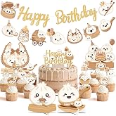 GRULLIN Beige Little Dumpling Birthday Party Decorations | Prestrung Glitter HBD Banner Garland, Sweet Dumpling Table Centerpieces, Bday Cake Cupcake Toppers for Dimsum Bun Theme