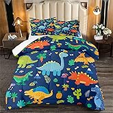 Kossmjx Dinosaur Comforter Set for Boys, Cartoon Dinosaur Bedding Set Queen Size, Cute Blue Pattern Dinosaurs Comforter Sets for Kids Teens Soft Breathable All Season Quilt 3Pcs with 2 Pillowcases