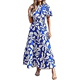 KIRUNDO Floral Maxi Dresses for Women 2026 Spring Summer Wedding Guest Short Sleeve Smocked Waist Flowy Beach Vacation Dress