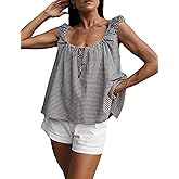 Dapoola Women Tie Front Tank Tops Summer Sleeveless Square Neck Babydoll Shirts Casual Flowy Pleated Ruffle Top