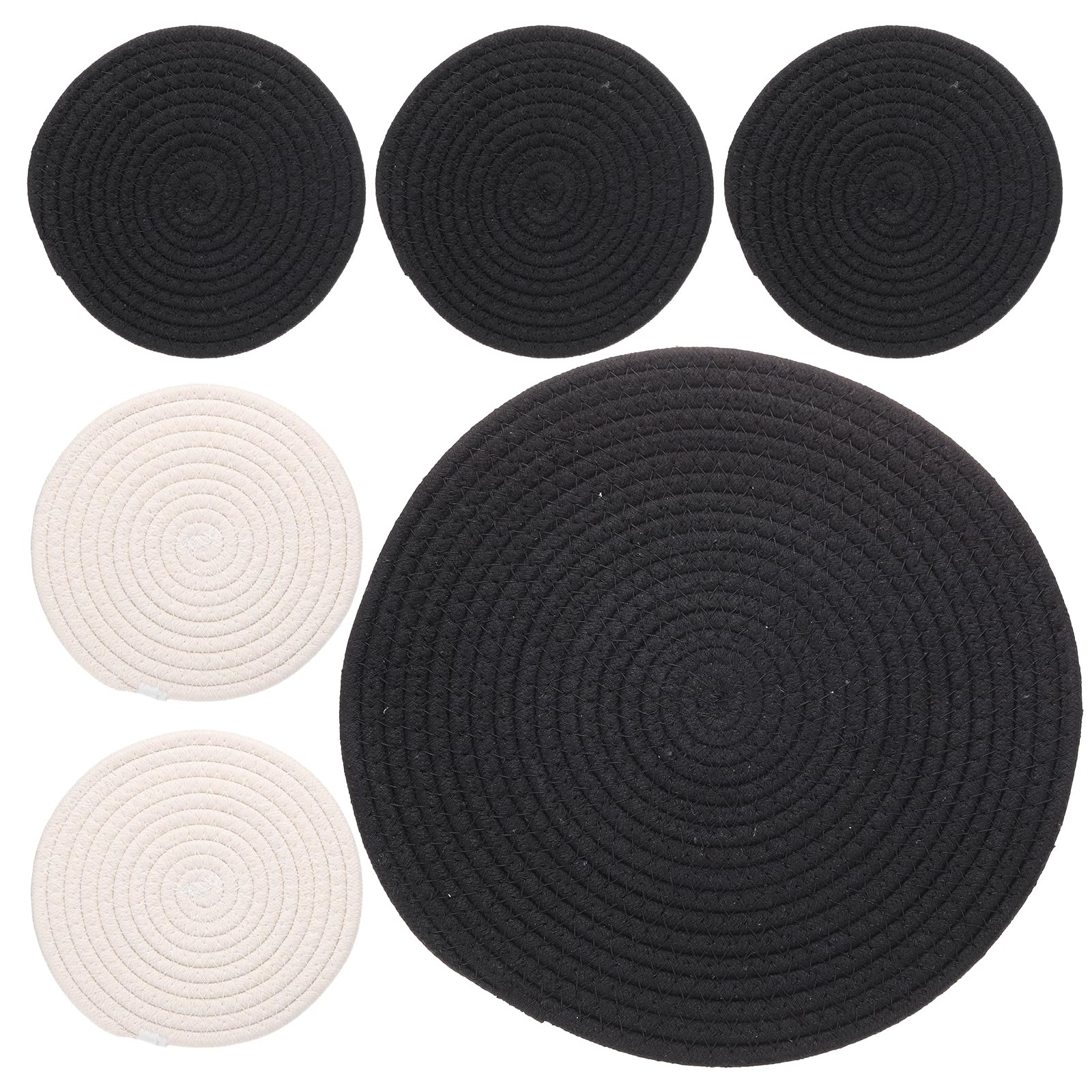 PATIKIL Plant Coasters 7 Inch 12 Inch, 6 Pcs Woven Plant Mat Round Pads Set for House Indoor Outdoor Gardening Pot Kitchen Table, Black, White