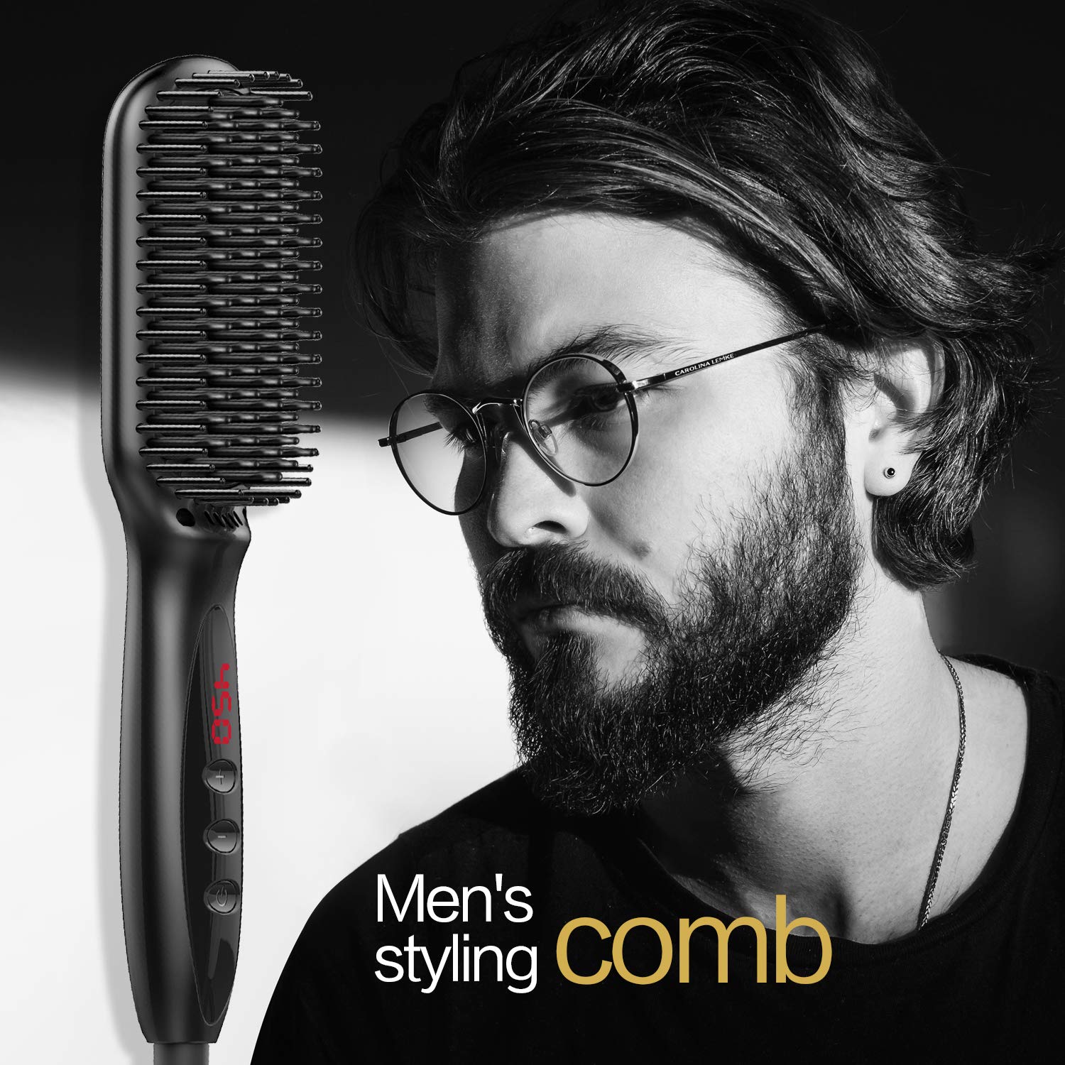Feeke Hair Straightener Brush, Ionic Beard Straightener, Anti-scald, Auto Temperature Lock, Heat Brush Comb for Woman & Men