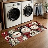 ANNA QUEEN Christmas Snowman Laundry Room Rug Runner 20x47 Inch -Waterproof Non-Slip Floor Mat for Front Load Washer Dryer,Fe