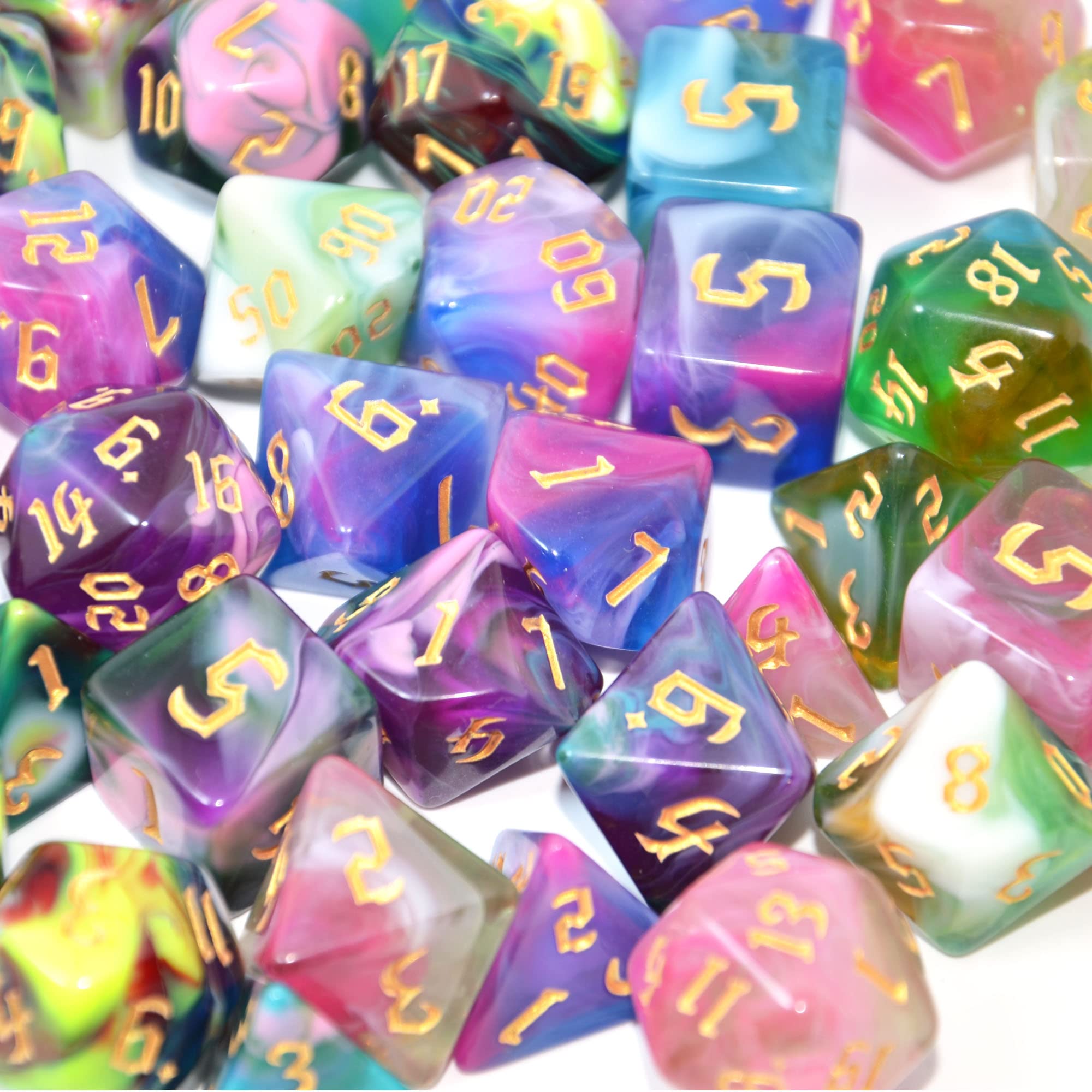 SmartDealsPro 5 x 7 Polyhedral Dice Sets with Pouches for DND RPG MTG Dungeon and Dragons Table Board Roll Playing Games D4 D8 D10 D12 D20 (4-Color Sets)