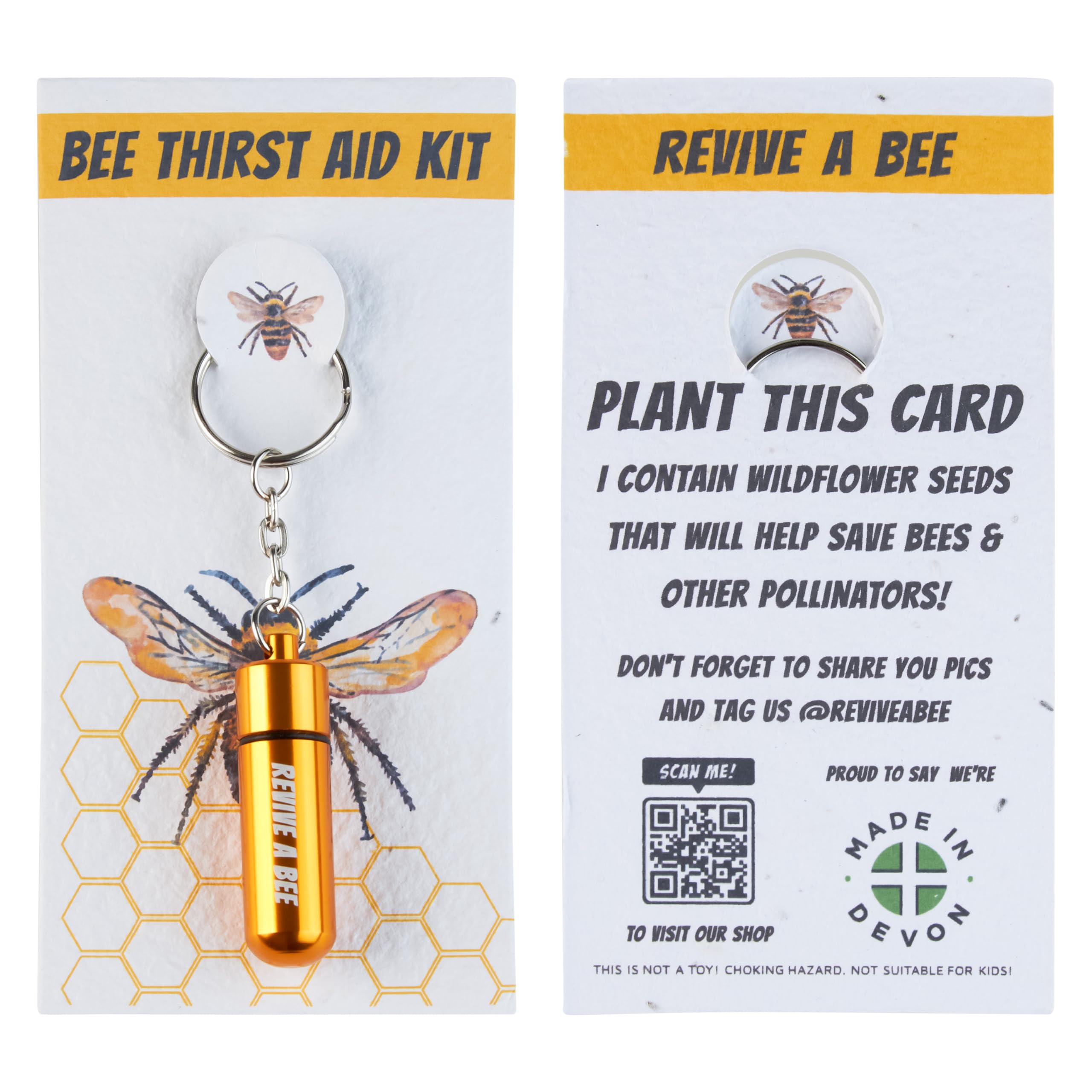 Revive a Bee Gold Bee Revival Kit, Keyring with Sugar Syrup & Plantable Packaging to Rescue Bees, Perfect Gifts for Nature Lovers