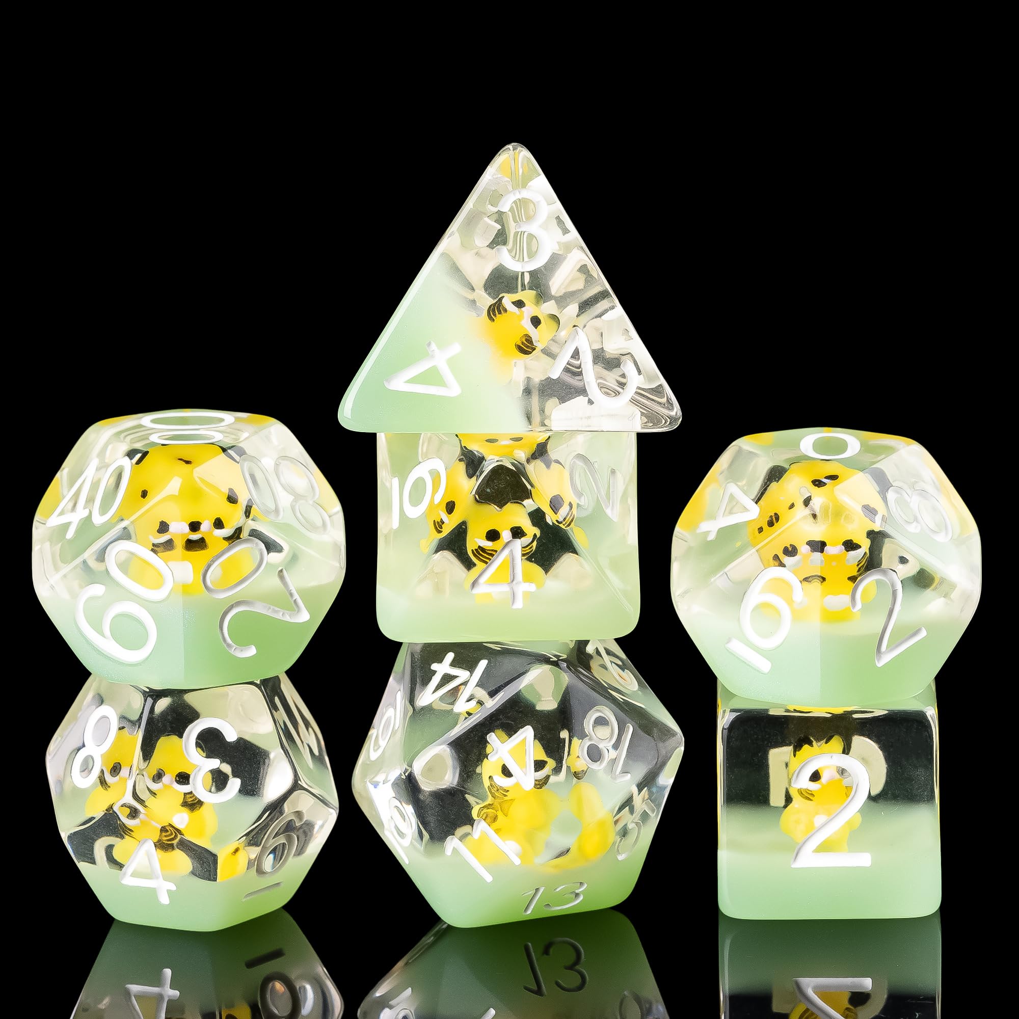 Cusdie 7-Die DND Dice, Polyhedral Dice Set Filled with Brown Cat, for Role Playing Game Dungeons and Dragons D&D Dice Pathfinder（Yellow Cat）