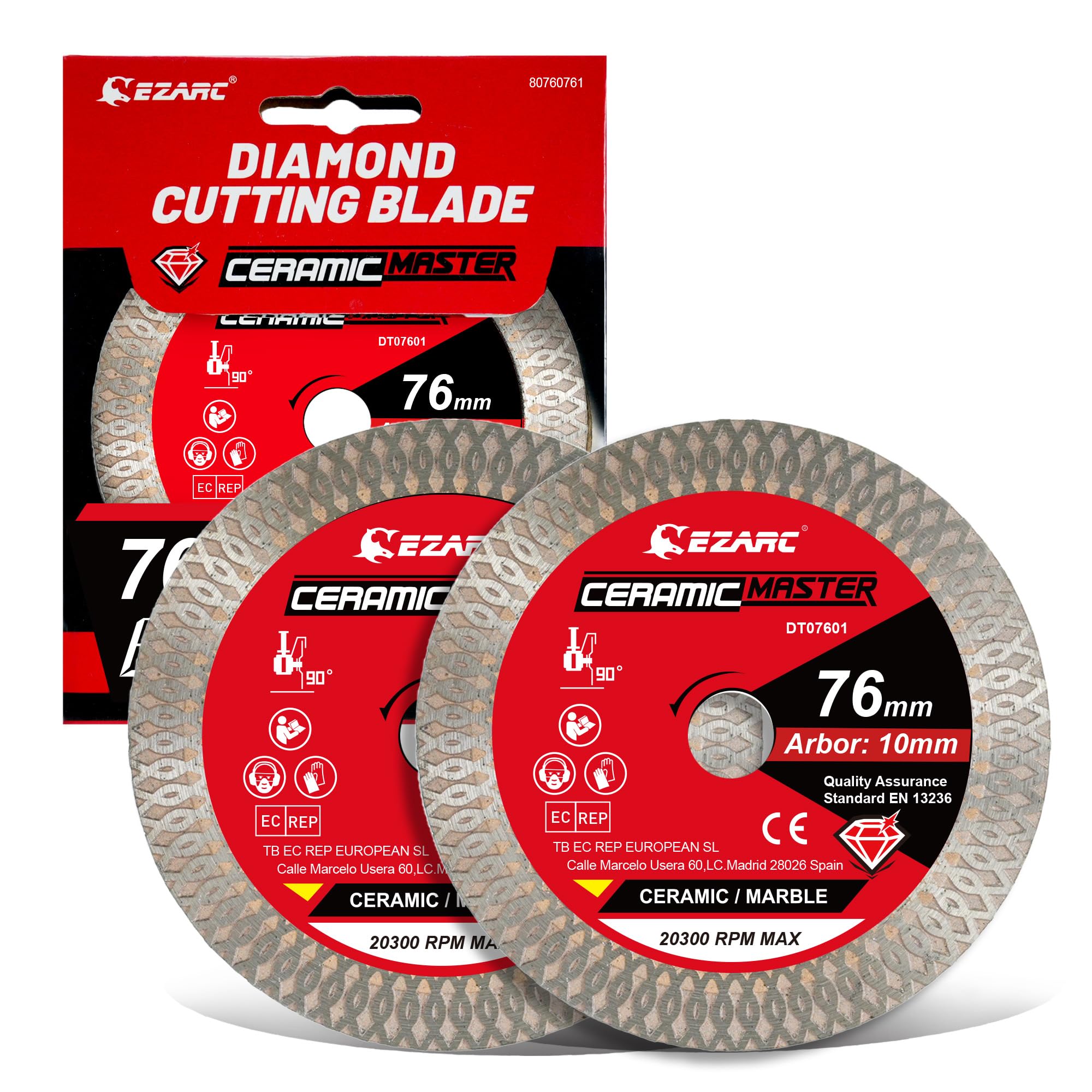 EZARC 76mm Diamond Cutting Disc, Super Thin Diamond Saw Blades for Angle Grinder, for Cutting Porcelain Granite Marble Tile Ceramic (2-Pack)