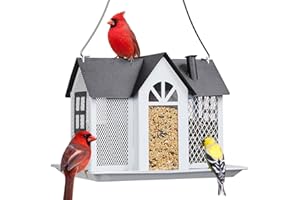 Kingsyard Bird Feeder House for Outside, Metal Mesh Wild Bird Feeder with Triple Feeders for Finch Cardinal Chickadee, Large 