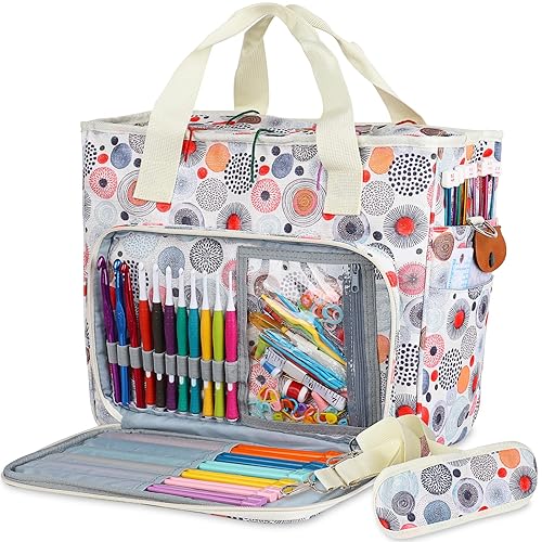 Coopay Large Knitting Bags and Totes Organizer, Traveling Crochet Bags and  Totes with Shoulder Strap for Carrying Crochet Kit, Yarn Skein, Knitting