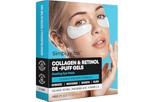 SIMPLYVITAL Under Eye Patches for Puffy Eyes and Dark Circles - Cooling Eye Masks with Collagen, Hyaluronic Acid & Retinol - Depuffing Undereye Mask Patches - Parches Para Ojeras - 15 Pairs - Yoga Silk Eye Bags