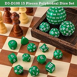 15 Pieces Complete Polyhedral Dice Set D3-D100