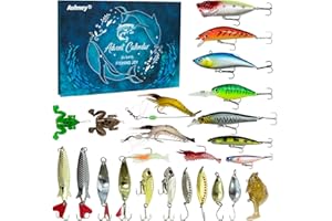 AUKNEY Fishing Lure Advent Calendar 2025 Christmas Countdown, 24 Days Lure Fishing Kit, Xmas Fishing Gift for Fisherman Adult Men Teen Boys