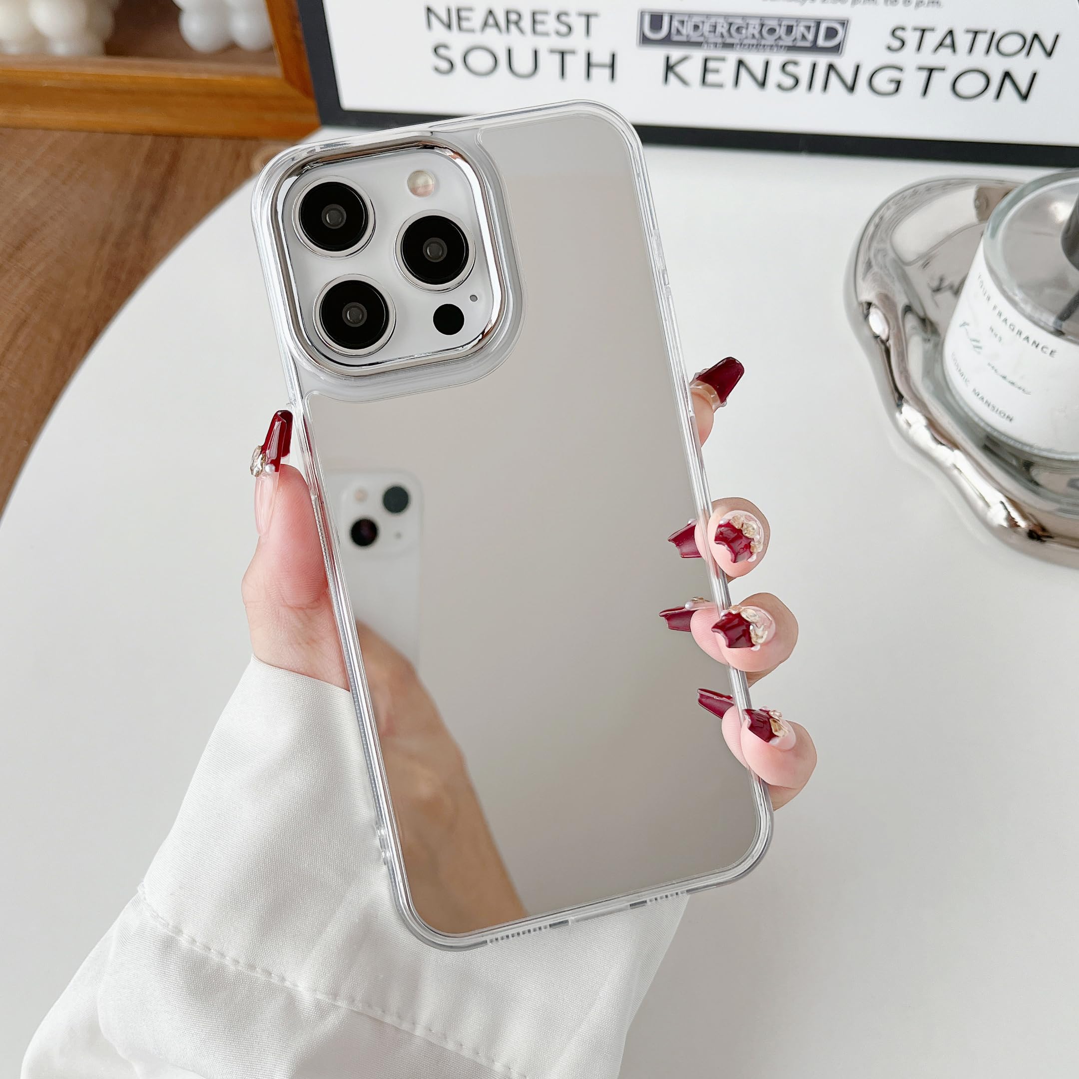 Photo 1 of ZTOFERA Mirror Case for iPhone 15 Pro Max, Mirror for Girls Women Makeup, Cute Glossy Hard Back+Clear Soft TPU Bumper Slim Fit Anti-Drop Shockproof Protective Case for iPhone 15 Pro Max