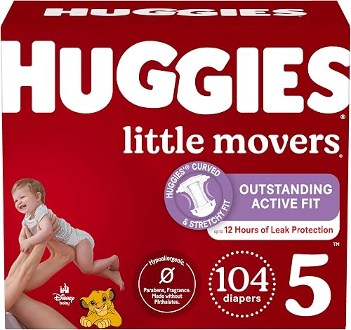 Disposable Baby Diapers Size 5 - Huggies Little Movers, 104ct, Mega Colossal Pack