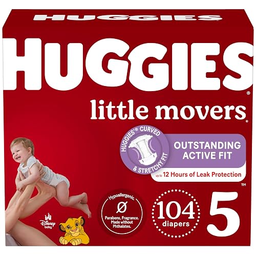 Disposable Baby Diapers Size 5 - Huggies Little Movers, 104ct, Mega Colossal Pack