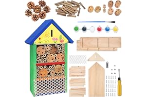 antiai DIY Wooden Insect Hotel Mason Bee Butterfly House,Insect Hotel, Outdoor Garden Decor Bamboo Habitat for Bee Butterfly Ladybugs Live,Educational Bee Hotel Kit for Parents & Teachers