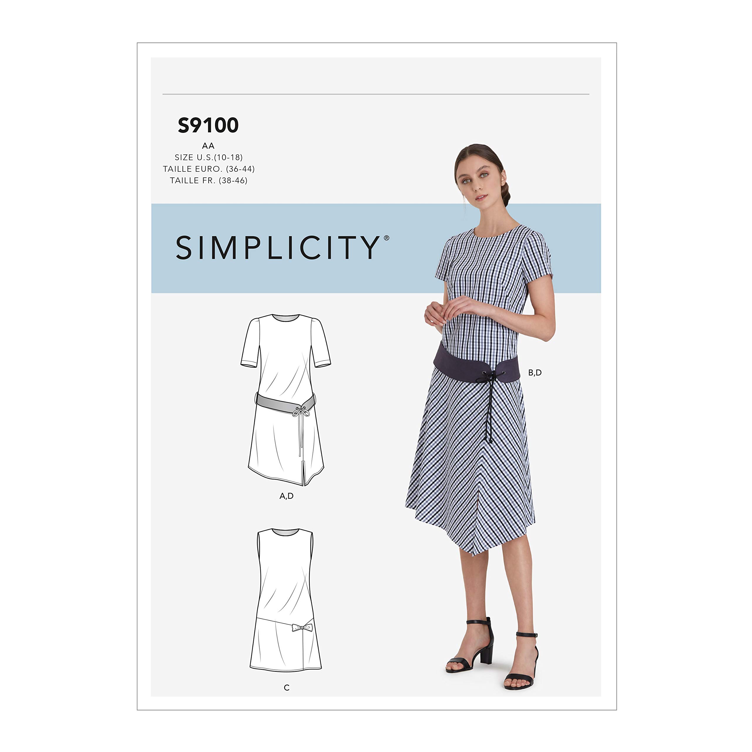 SIMPLICITY Sewing Pattern S9100 Misses' & Women's Dress with Skirt & Sleeve Variations & Belt, Various, AA (10-12-14-16-18)