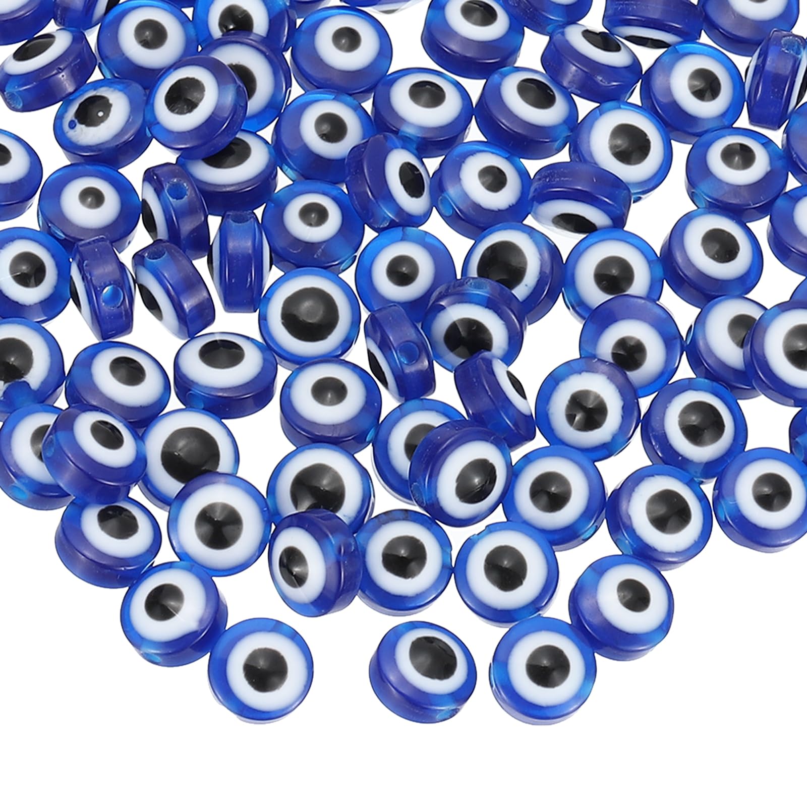PATIKIL Evil Eye Beads, 110 Pcs 6mm Flat Round Evil Eye Charm for DIY Bracelet Earring Necklace Jewelry Craft Making, Blue