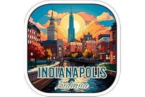 NO THORNS MEDIA Indianapolis Indiana Sticker Travel Weatherproof Souvenir Decal Vinyl Small Waterproof for Water Bottle Mug Passport Notebook Laptop Computer Phone Car Stickers Size 4" ID44990