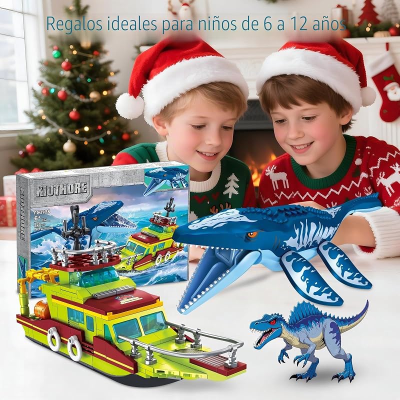 Set Construcción Dinosaurio Exploradores Océano 3 EN 1 Compatible con Dinosaurio Park World, Barco & Dinosaurios Mosasaurus Spinosaurus con Articulaciones Articuladas, Juguete Niños de 6-12 Años — foto 8 de 8