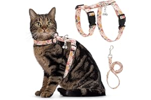 FLYSTAR Cat Harness and Leash Set Escape Proof for Walking Travel Outdoor, Cute Floral Adjustable Lightweight Pet Harness with Bell for Small Medium Large Cats