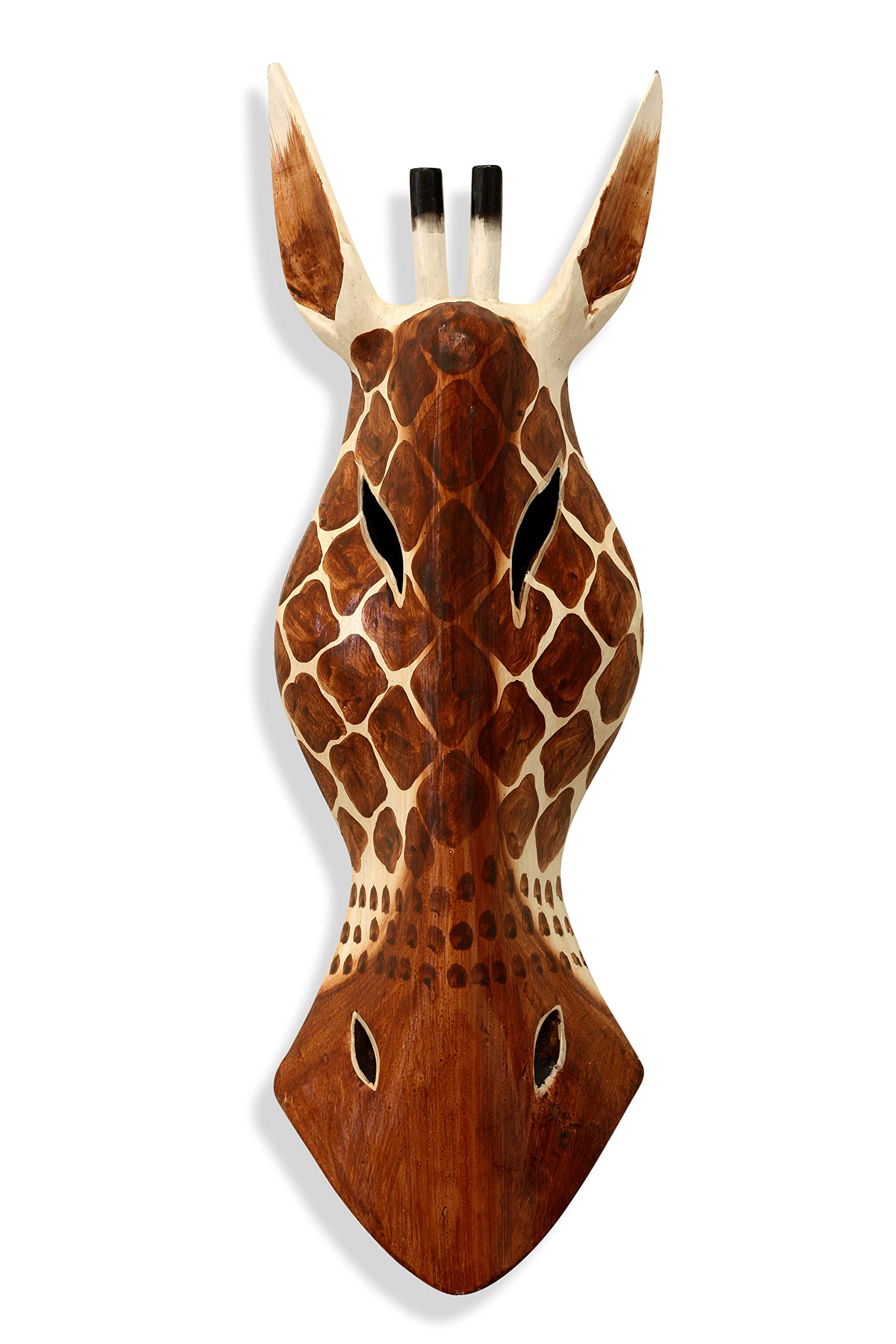 G6 Collection Wooden Tribal Giraffe Mask Brown White Hand Carved Wall Plaque Hanging Home Decor Accent Art Unique Sculpture Decoration Handmade Handcrafted Decorative Giraffe Brown White (12" Tall)
